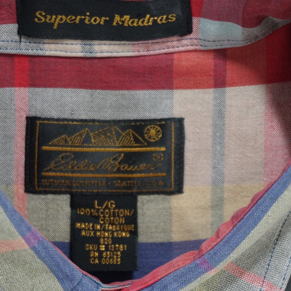 Eddie Bauer Red Madras Cotton Short Sleeve